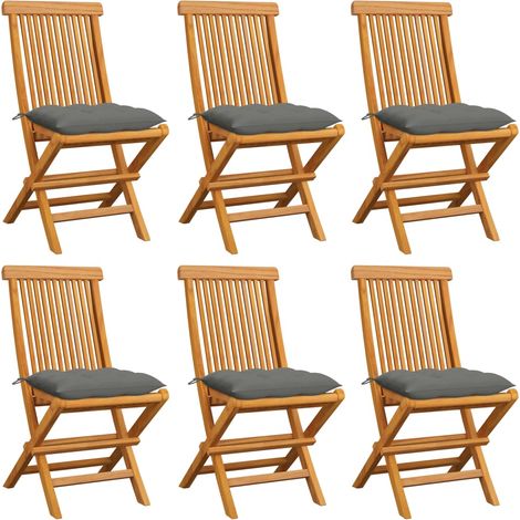 Lot de 6 Chaises de jardin avec coussins gris Fauteuil de Jardin Chaise d'extérieur Bois de teck massif 11818 (1/5)