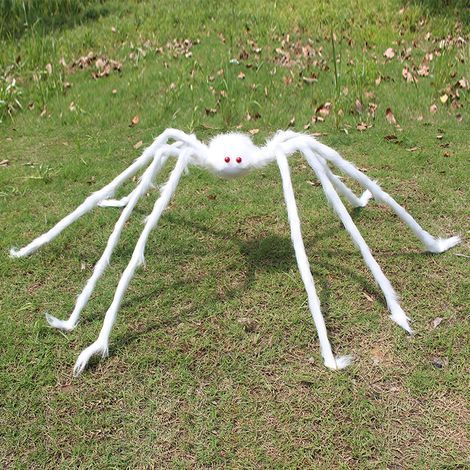 Araignée Géante en Peluche Blanche 125 cm - Décoration Effrayante pour Maison Hantée et Fête d'Halloween, Jouet Farceur Réaliste avec Emballage Individuel-lsw
