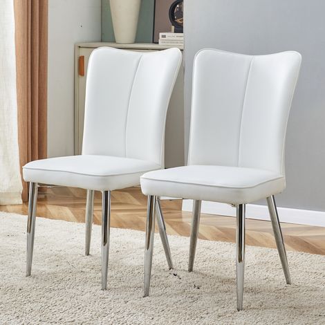 Set de 2 sillas de comedor blancas y plateadas de PU, diseño sencillo, patas metálicas, 67 x 57,5 x 43 cm (1/5)