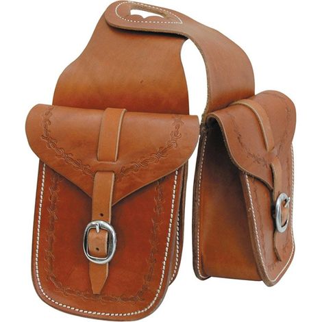 Bisaccia anteriore in cuoio da pomo con lavorazione border stamp - Cognac Marrone Chiaro naturale