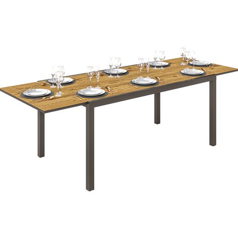 Outsunny mesa de jardín extensible, mesa de comedor exterior ajustable 160-240 cm, con borde de aluminio, carga 70 kg, para 6-8 personas, marrón
