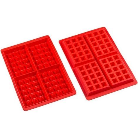 (Rouge)Moules à gaufre - Rouge - Silicone - Lot de 2 - Anti-adhésifs - Compatibles four et congélateur (1/4)