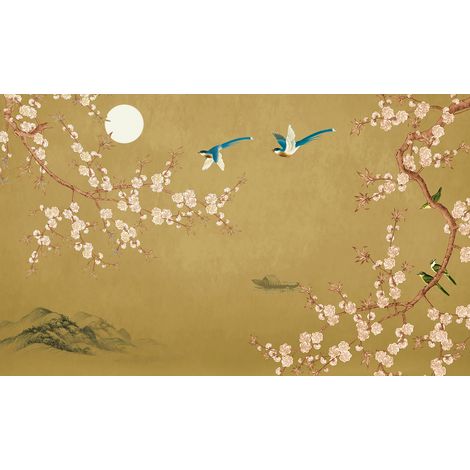 Papier peint panoramique - Fleurs Oiseaux - 130 cm x 78 cm (1/2)