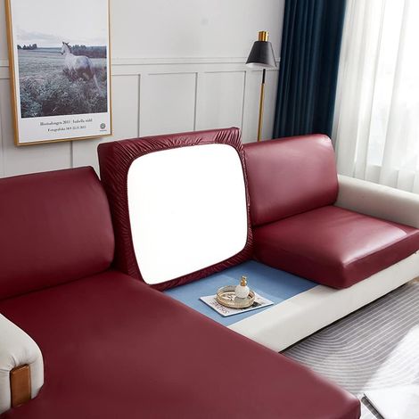 JSSEVN - Stretchable Sofa Cushion Cover, Waterproof Faux Leather, Scratch-Resistant, Sofa Seat Cover, Furniture Protector, Dustproof (1/5)