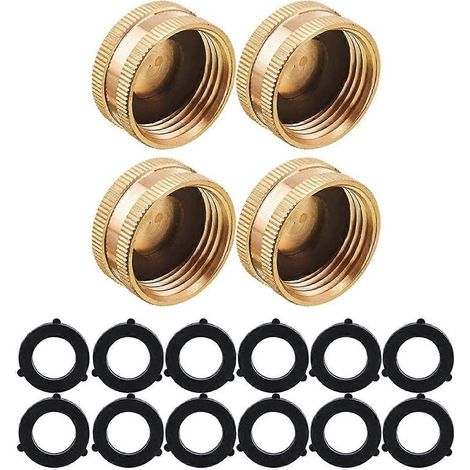 Bouchon femelle pour tuyau d'arrosage, embout en laiton avec 12 rondelles supplémentaires, 3/4 pouce, lot de 4 (1/4)