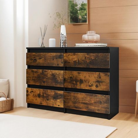 Kommode mit 6 Schubladen, 100x30x70cm, Holz, Schwarz Rustikal Braun (1/5)
