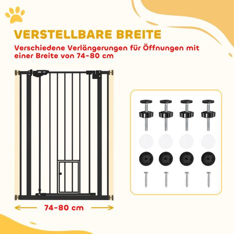 Barrière de sécurité pour chien, double système de verrouillage, portillon à fermeture automatique, hauteur 104 cm, acier, noir