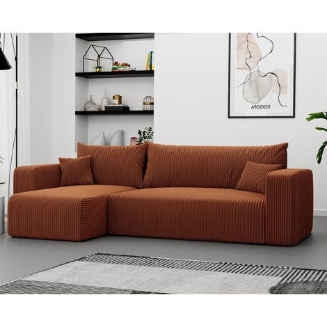 Ecksofa mit Schlaffunktion Sofa LUNA Stoff Poso Rostbraun Ottomane Links