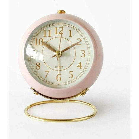 7,6 cm Geräuschloser Mini-Nachtwecker mit Quarz-Analogwerk, Nachtlicht und großem Zifferblatt (Rosa) (1/5)