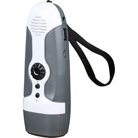 Lampe de poche dynamo à manivelle avec radio FM, 3 LED et alarme pour camping, randonnée et urgences