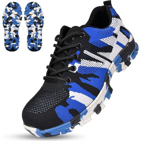 Chaussures de sécurité camouflage pour hommes, bottes de travail anti-perforation à embout en acier (bleu camouflage, pointure 43) (1/5)
