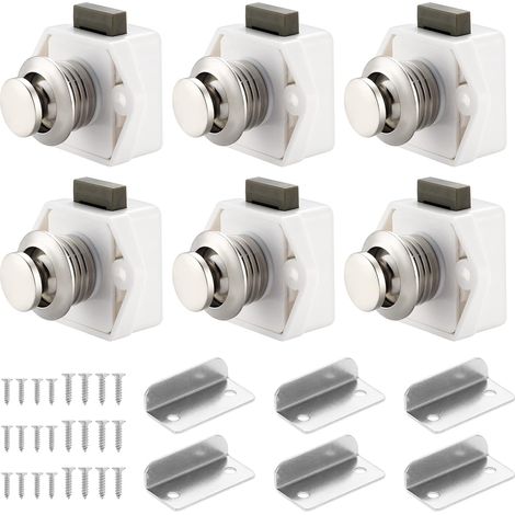 6 PCS Bouton Poussoir Loquet, Serrure Tiroir et Verrou Porte Placard, Loquet de Verrouillage de Porte Sans clé pour Camping-car, Yachts, Bateau, Caravane (1/5)
