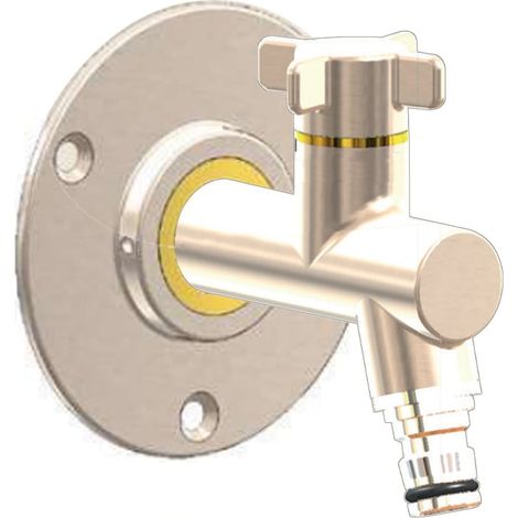 Robinet de jardin antigel OSLO vertical Mâle 1/2" (15/21) avec son applique Multicouche Ø16x2 - Nickel - Anquier (1/3)