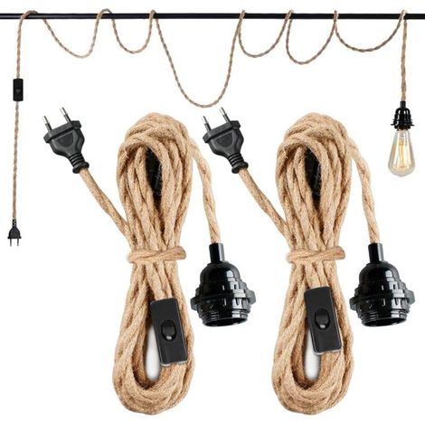 Houhence – Kit d'éclairage suspendu vintage – Corde de chanvre tressée – Longueur 4,5 m – Douille E27 avec interrupteur pour décoration intérieure (1/5)