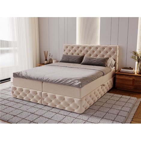 Lit continental Canolo avec rangement 160 x 200 double, velours, beige (1/5)