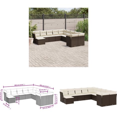 11-tlg. Garten-Sofagarnitur mit Kissen Braun Poly Rattan - Gartensorte - Gartenmöbelset - PE-Rattan Möbel - Outdoor Sofa - Lounge Set - Home & Living (1/3)