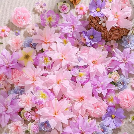 Rose artificiali, in seta, decorazione realistica, colore viola e rosa, 50 pezzi (1/2)