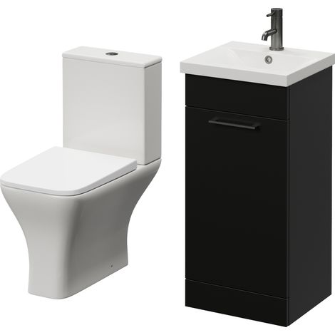 Napoli 390 Matt Black 400mm Single Door Vanity Unit and Kingston Toilet Suite with Glide Basin - 400mm - Gunmetal Grey 160mm Handle