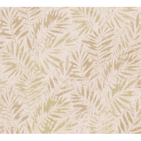 Papier peint feuillage doré sur fond rose effet métallique Tapisserie texturée aspect textile Papier peint nature style tropical idéal chambre (1/5)