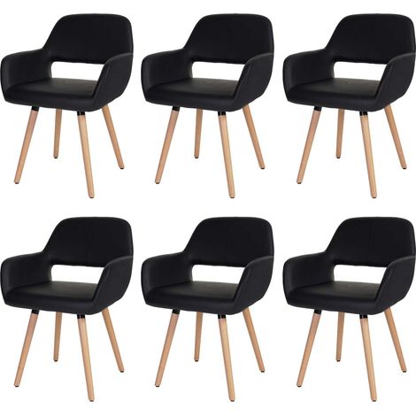 [NON UTILIZZATO] Set 6x sedie sala da pranzo soggiorno cucina HHG-429 II design retro legno ecopelle nero (1/5)
