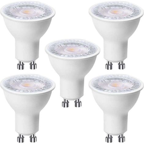 Confezione da 5 lampadine LED GU10 da 6W (equivalenti a 60W), luce bianca fredda 6000K, 500 lumen, fascio luminoso ampio 120°, faretto da incasso senza sfarfallio, dimmerabile [Classe energetica F]