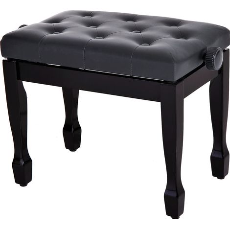 Homcom – Tabouret de piano noir – Bois massif – Hauteur réglable 45-55 cm – Assise rembourrée PU – Pieds antidérapants – Charge max 200 kg