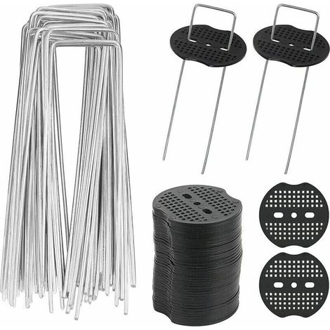 40pcs Piquets de Jardin en U avec 40 Rondelles Piquet Fixation Toile Paillage Piquets en Métal pour Jardinage Fixer Bâche Anti-Mauvaises Herbes (15x4cm / φ3mm) (1/4)