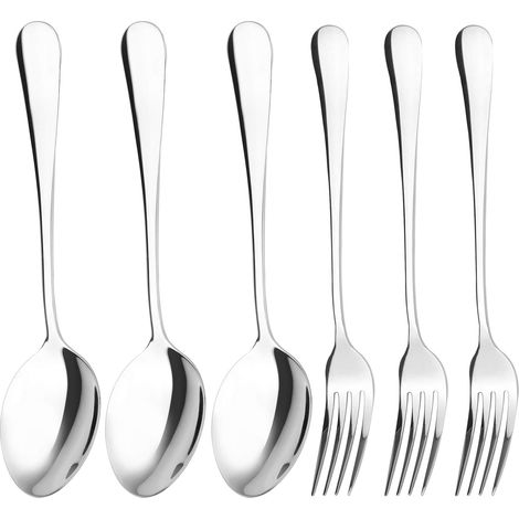 cuillère de table, fourchette de table, ensemble de couverts, 3 cuillères et 3 fourchettes, acier inoxydable 304, 20,4 cm 8 pouces, 6 pièces (1/5)