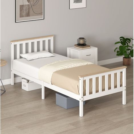 Lit simple en bois de pin blanc avec espace de rangement sous le lit et sommier à lattes (1/5)