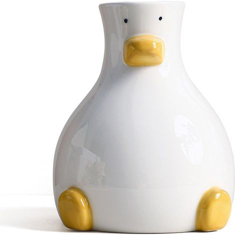 Vase à fleurs moderne blanc avec motif de canard unique, Décoration de table ronde esthétique, 20cm (1/5)