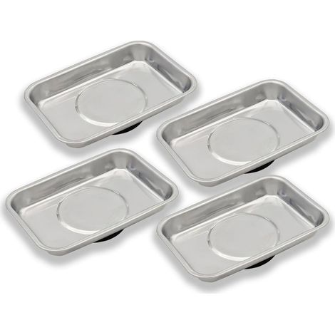 Ensemble de quatre plateaux magnétiques pour outils, mesurant 95 x 65 mm, bols magnétiques en acier inoxydable, pour ranger vis, forets et clous, doté d'aimants haute performance et de bols magné (1/4)