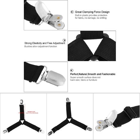 Sangle Adjustable Triangle pour Matelas avec Fermoirs Inox - Lot de 4 Pièces (Noir) (1/5)