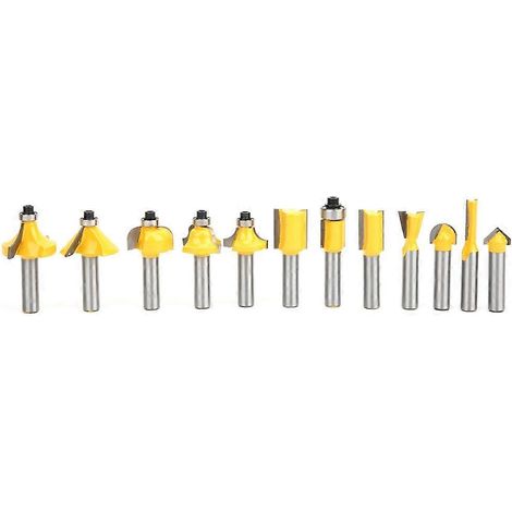 12-teiliges Fräser-Set aus gelbem Hartmetall für Holzbearbeitung, Fräsen, Schnitzen und Trimmen