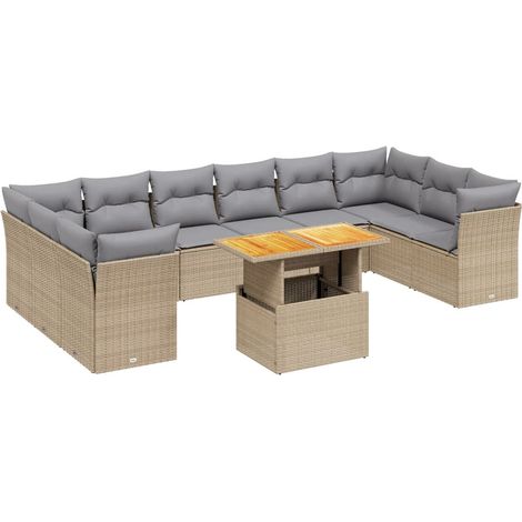 Maison Exclusive - Set de sofás de jardín 11pzas con cojines ratá (1/3)