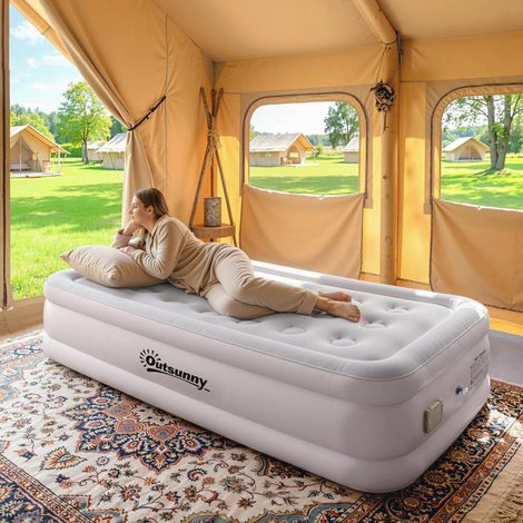Matelas gonflable, pompe électrique intégrée, surface floquée, imperméabilité 5000 mm, sac de transport, 190 x 97 x 39 cm, kaki (1/5)