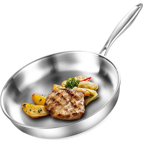 Poêle à Frire Tri couche 22 cm (8,6 pouces) Cuisson Rapide et Uniforme Économe en Énergie Poêle Induction Poêle en Acier Inoxydable pour Steak (1/5)