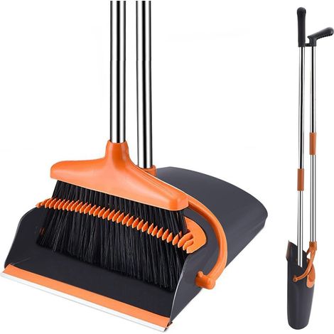 Dustpan and Dustpan Set with Long Adjustable Handle and Dustpan and Dustpan for Home Office Cleaning (Black and Orange) (1/5)