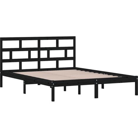 vidaXL Cadre de lit sans matelas noir bois massif (1/5)
