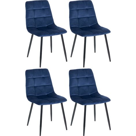 Lot de 4 chaises de salle à manger coutures décoratives carrées en velours bleu et métal noir 100001775 (1/5)