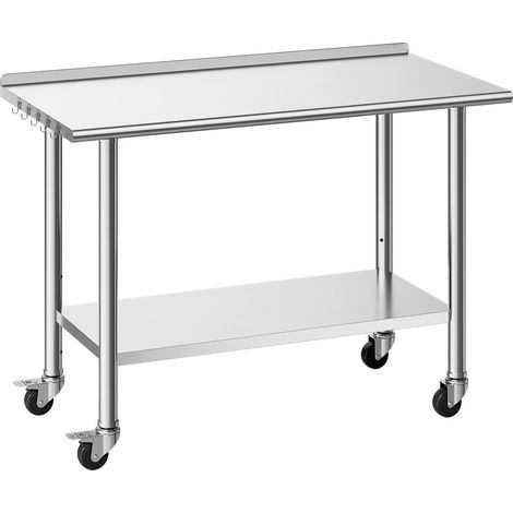 Edelstahl-Arbeitstisch mit Rollen, 122 x 61 cm, mit verstellbarem Unterboden und Aufkantung für Gastronomie und Küchen (1/5)