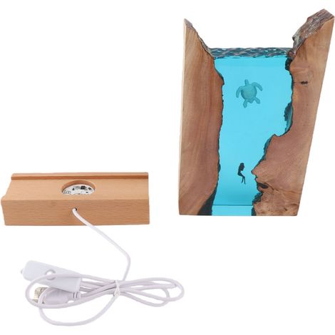 veilleuse-Lampe résine Tortue & Plongeur - Lampe décorative LED USB marine pour bureau, nuit et cadeaux décoration (1 lampe + 1 socle) (1/5)