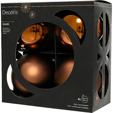 Box 4 palline di Natale in vetro marrone espresso lucide e opache Ø10 cm