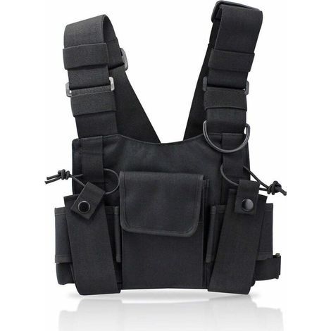 Radio Walkie Talkie Chest Pocket, Nylon Harness Bags Backpacks Pack Holster Two Way Radios Carry Case Holder Adjustable Shoulder Strap for Police, Production Workshop, (1/4)