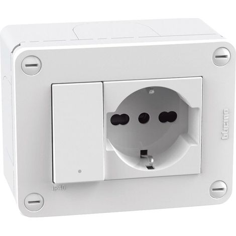 IDROGO Solutions d'installation Blanc S28403W2F Boîte IP40 3 modules avec Interrupteur Prise STD Allemagne
