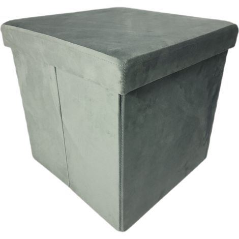 Hellgrauer, faltbarer Samt-Pouf mit Stauraum, dekorativer Fußhocker 38x38x37 cm  Begryf