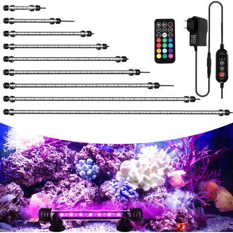 Wolketon 38.5cm LED Éclairage Aquarium Lampe Tube Étanche Lighting Plongée A Economie D'energie Fish Tank Décoration avec Télécommande,RGB, pas de bruit