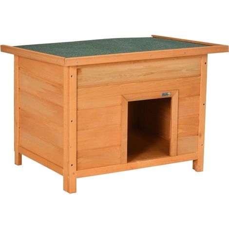 Niche pour chien en bois avec toit bitumé rabattable, surélevée, résistante aux intempéries, jaune, 82 x 58 x 58 cm (1/5)