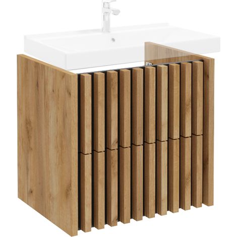 Waschtischunterschrank 60cm für Waschbecken LUCCA-107 in Eiche mit schwarz, B/H/T: ca. 60/56/45 cm (1/5)