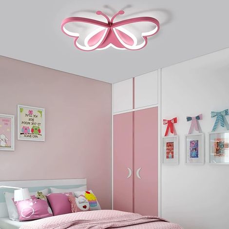 Dimmbare Kinderlampe, LED Deckenleuchte für Kinderzimmer Mädchen Jungen, Schlafzimmer Deko Decke Lampe, rosa Schmetterling Tiere Design, Acryl-schirm Metal Kronleuchter für Wohnzimmer Flur
