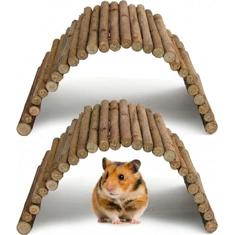 Set of 2 Rabbit and Hamster Accessories, Natural Wood Rabbit Toy, Guinea Pig and Hamster Accessory, Flexible Bridge Tunnel for Rodents, Ideal for Hamster Cage and Rabbit Enclosure (L) (1/5)